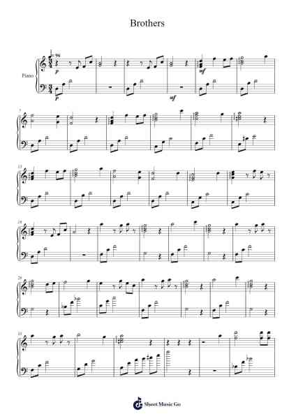 Brothers Sheet Music by Michiru Oshima-Arr.Benga