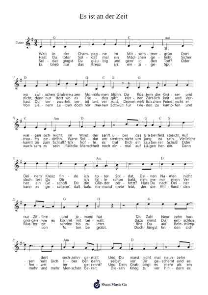 Es ist an der Zeit Sheet Music by Eric Bogle-Arr.Shamens Xedric