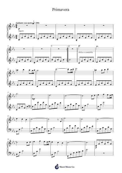 Primavera Sheet Music by Ludovico Einaudi-Arr.Cofpert Dilgrant