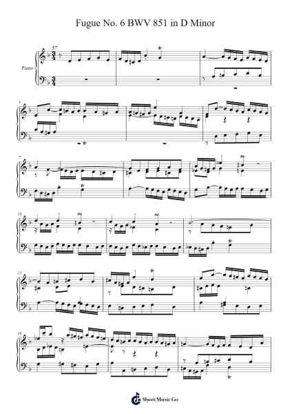 Fugue No. 6 in D Minor, BWV 851 Sheet Music by Johann Sebastian Bach-Arr.Auwolf