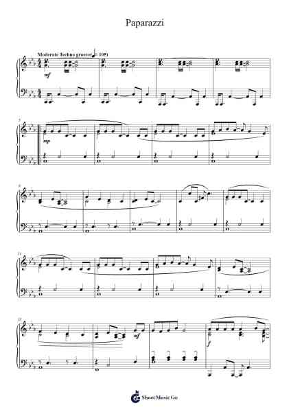 Paparazzi Ноты для фортепиано от Lady Gaga-Arr.Trebes