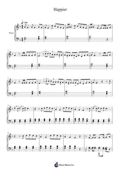 Happier Sheet Music by Marshmello/Bastille-Arr.Steelerah