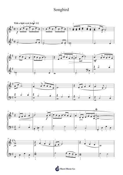 Songbird Musica per pianoforte di Fleetwood Mac - Arr.Humlouie