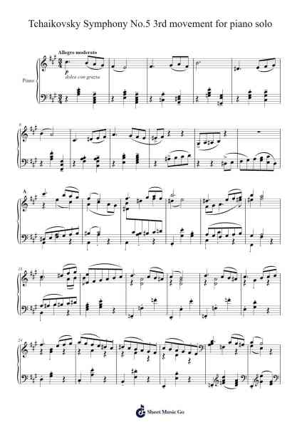 Symphony No. 5 in E Minor, Op. 64: III. Valse: Allegro moderato 樂譜由 Pyotr Ilyich Tchaikovsky - 編曲 Bridmay