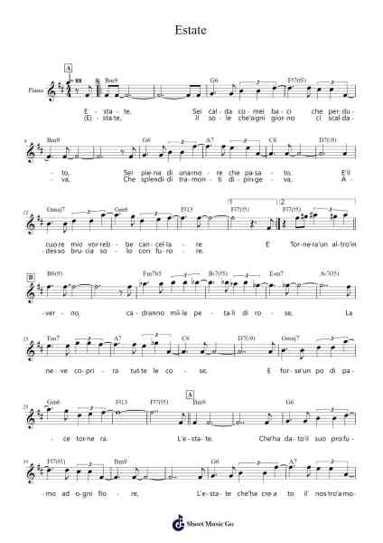 Estate Sheet Music by Bruno Martino-Arr.Dwightlitt