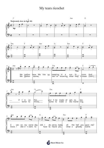 My tears ricochet Sheet Music by Taylor Swift-Arr.Milesbloor