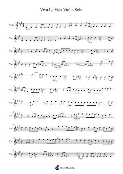 Viva La Vida Violin Solo Sheet Music by Coldplay-Arr.Krispert