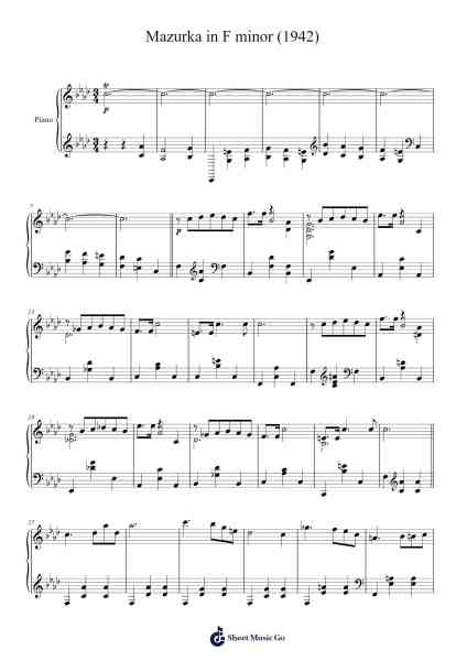 Mazurka in F Minor (1942) Sheet Music by Władysław Szpilman-Arr.Herkyle