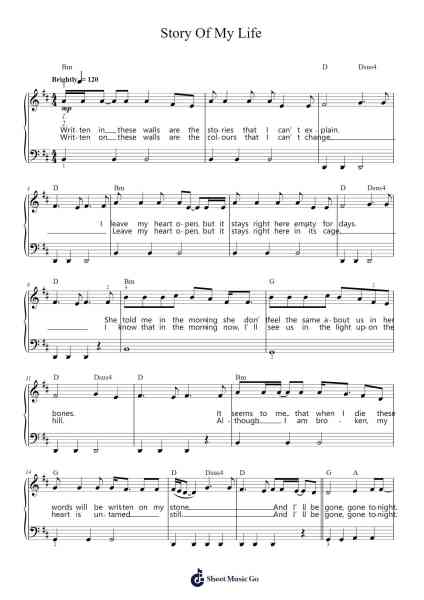 Story Of My Life Sheet Music by One Direction-Arr.Dwightbright