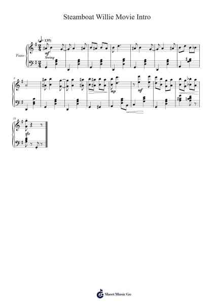 Steamboat Willie Movie Intro Sheet Music by Arthur Collins-Arr.Tesssaul