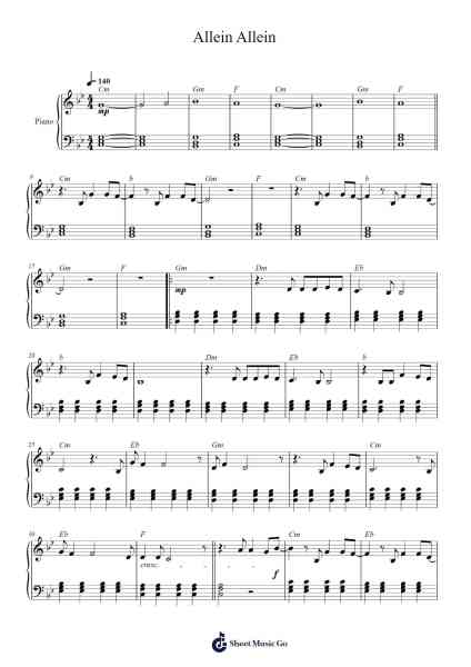 Allein Allein Sheet Music by Polarkreis 18-Arr.Tombrow Lawpaul