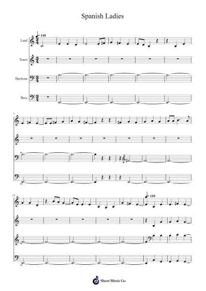 Spanish Ladies Sheet Music by The Longest Johns-Arr.Minmeg Bobfax