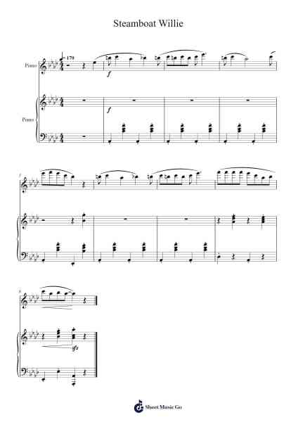 Mickey Mouse Steamboat Willie Movie Intro Sheet Music by Arthur Collins-Arr.Pulip