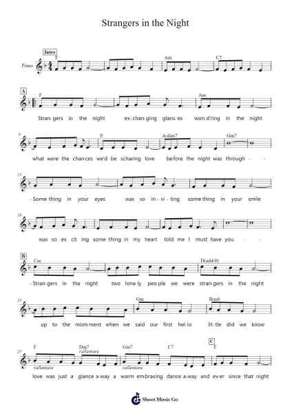 Strangers in the Night Sheet Music by Bert Kaempfert-Arr.Cisgrey