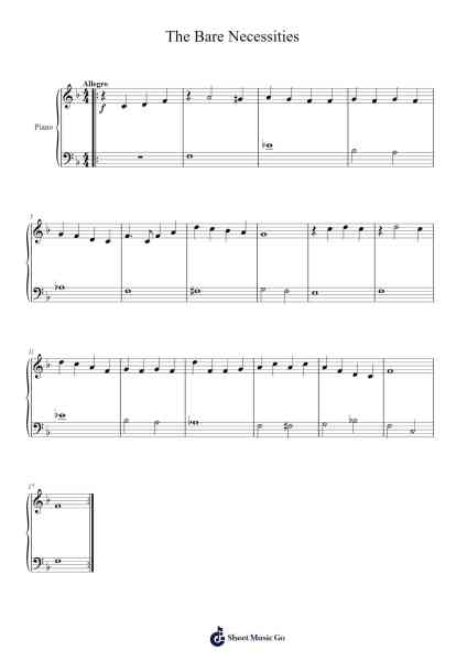 The Bare Necessities Musica per pianoforte di Terry Gilkyson - Arr.Hughmand