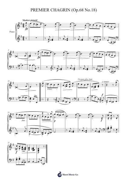 Album for the Young, Op. 68 No. 18 "Premier Chagrin" Sheet Music by Robert Schumann-Arr.Primeg