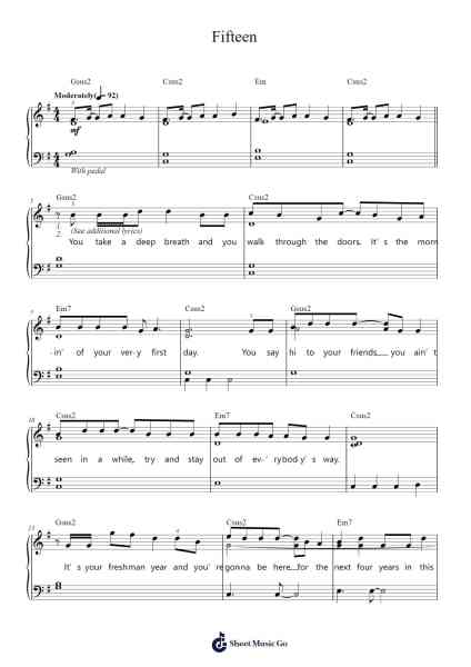 Fifteen Sheet Music by Taylor Swift-Arr.Toddgail