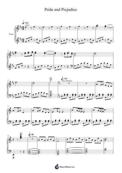 Pride and Prejudice: Short Character Themes Sheet Music by Pultate-Arr.Haletra Kimstone