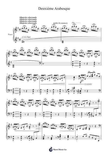 Deuxième Arabesque pour piano Sheet Music by Claude Debussy-Arr.Atkuk