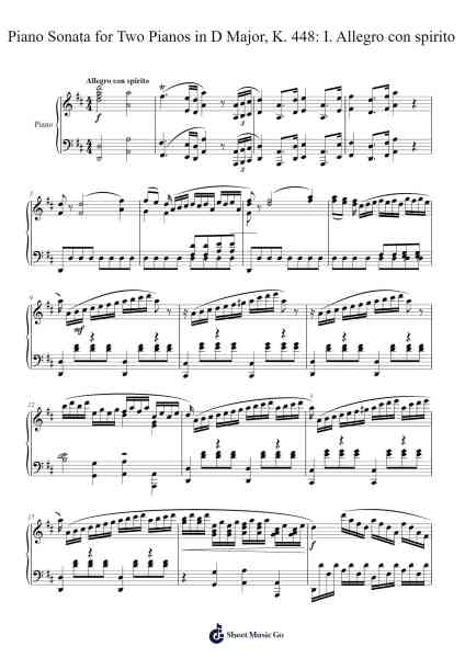 Piano Sonata for Two Pianos in D Major, K. 448: I. Allegro con spirito Sheet Music by Wolfgang Amadeus Mozart-Arr.Beautle