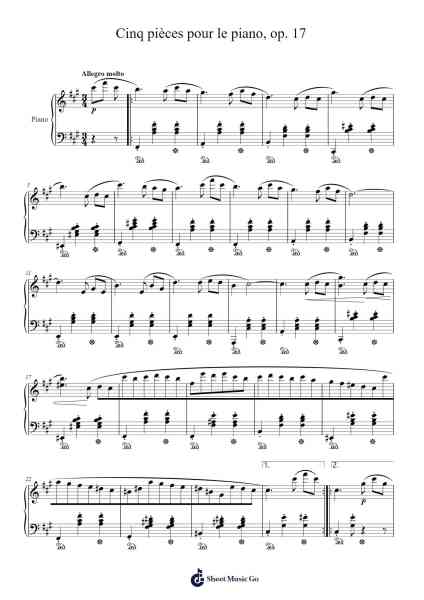 Cinq pièces pour le piano, Op. 17: No. 1, Mazurka Sheet Music by 20065364-Arr.Ruthfitch Jackjoy
