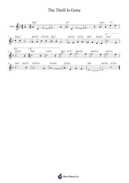 The Thrill Is Gone Sheet Music by Ray Henderson-Arr.Gemten Churhy