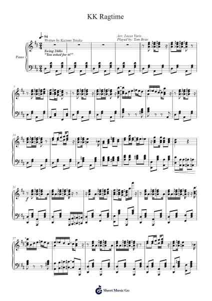 KK Ragtime Sheet Music by KK Slider-Arr.Armmorse Walkdolf