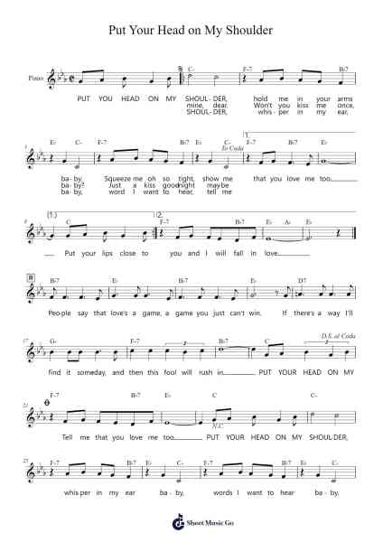Put Your Head on My Shoulder Sheet Music by Paul Anka-Arr.Sawoolf Phylhale
