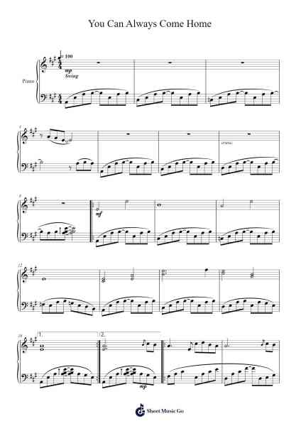 You Can Always Come Home Sheet Music by Toby Fox-Arr.Morsechi Billra