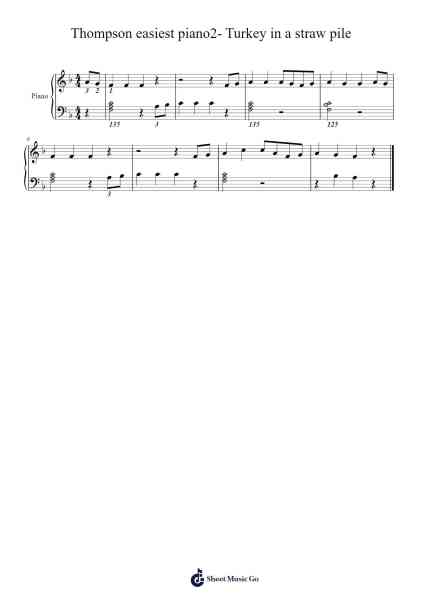 Thompson easiest piano2- Turkey in a straw pile Sheet Music by John Thompson-Arr.Kitfy