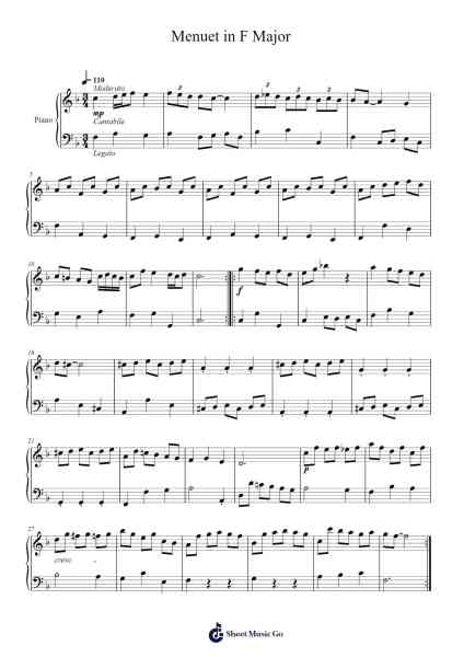 Menuet in F Major Sheet Music by Johann Sebastian Bach-Arr.Stator