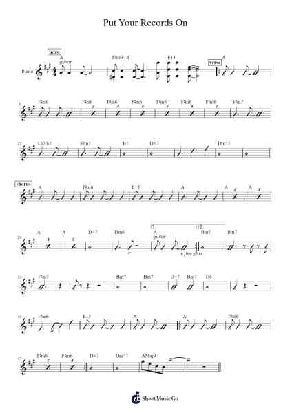 Put Your Records On Sheet Music by Corinne Bailey Rae-Arr.Jillmo Grantbott