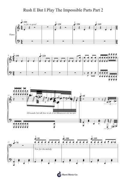 Rush E But I Play The Impossible Parts Part 2 But with Commentary Sheet Music by Rodroe Dickriam-Arr.Songes