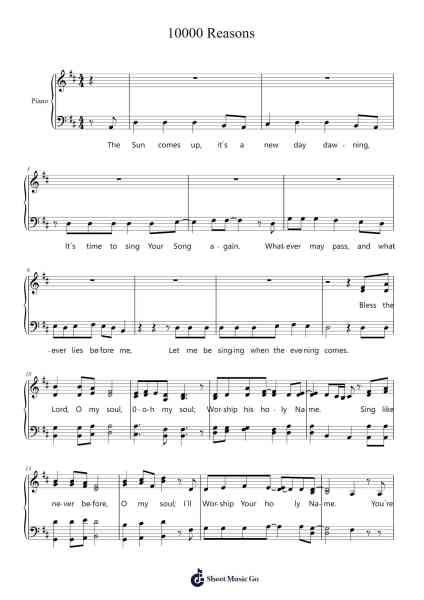 10000 Reasons Sheet Music by Matt Redman-Arr.Zangline
