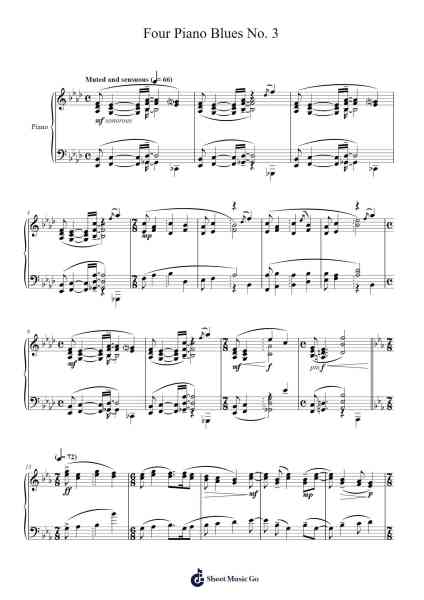 Four Piano Blues No. 3 Sheet Music by Aaron Copland-Arr.Panvier Oisendan