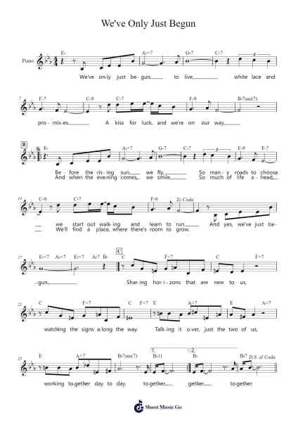 We've Only Just Begun Sheet Music by Paul Williams/Roger Nichols-Arr.Xedred