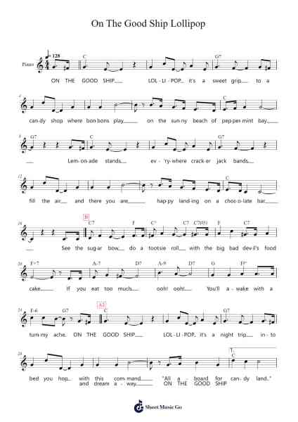 On The Good Ship Lollipop Sheet Music by Richard A. Whiting-Arr.Lenshaw