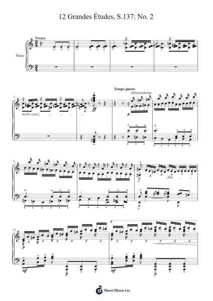 12 Grandes Études, S.137: No. 2 Sheet Music by Franz Liszt-Arr.Gilphia