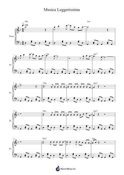 Musica Leggerissima 樂譜由 Colapesce/DIMARTINO - 編曲 Keatsshua Beareade
