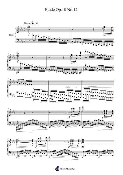 Etude in C Minor, Op. 10, No. 12 "Revolutionary" Sheet Music by Frédéric Chopin-Arr.Boothmore Petwald