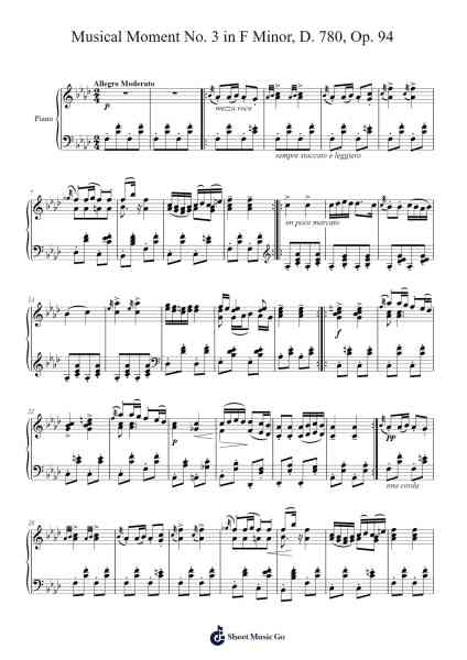 Musical Moment No. 3 in F Minor, D. 780, Op. 94 Sheet Music by Franz Schubert-Arr.Clairenor Jouvic