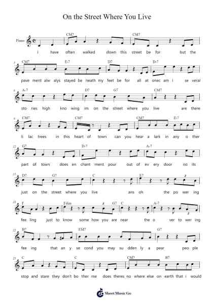 On the Street Where You Live Sheet Music by Andy Williams-Arr.Poundpe