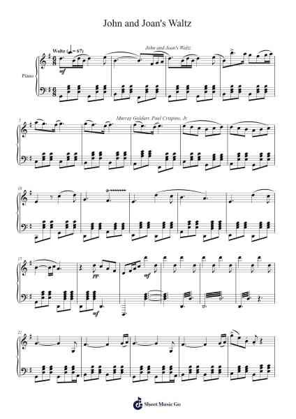 John and Joan's Waltz Sheet Music by Murray Gold-Arr.Rayward