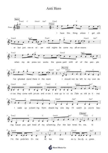 Anti Hero Sheet Music by Taylor Swift-Arr.Chilflower