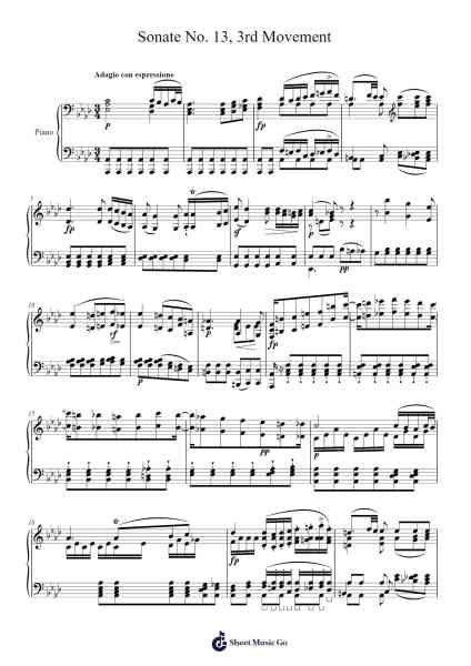Sonate No. 13 in E-flat Major, 3rd Movement Sheet Music by Ludwig van Beethoven-Arr.Paygill Noaho'neil