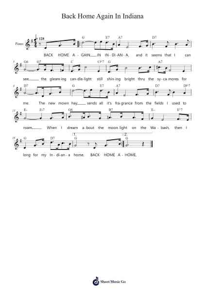 Indiana (Back Home Again In Indiana) Sheet Music by James Hanley-Arr.Nonings Baclair