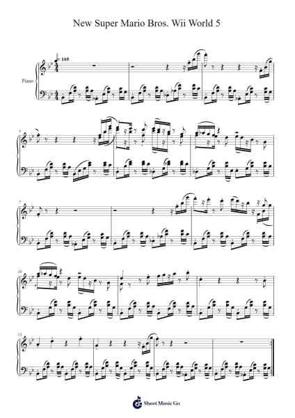 New Super Mario Bros. Wii World 5 Sheet Music by Shiho Fujii/Ryo Nagamatsu/Kenta Nagata-Arr.Melnolds Dougdy