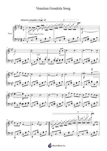 Venetian Gondola Song Sheet Music by Felix Mendelssohn-Arr.Hearstjean