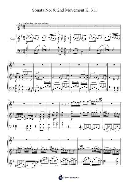 Piano Sonata No. 9 in D Major, K. 311: II. Andante con espressione Sheet Music by Wolfgang Amadeus Mozart-Arr.Hartkeats
