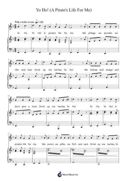 Yo Ho! (A Pirate's Life For Me) Sheet Music by George Bruns-Arr.Mickkay
